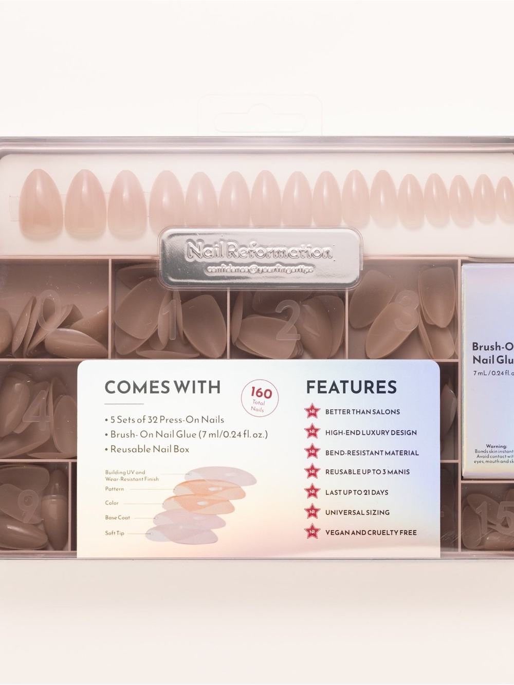 Nail Reformation Neutral Beige Press-On Almond Nails Set 160-Count